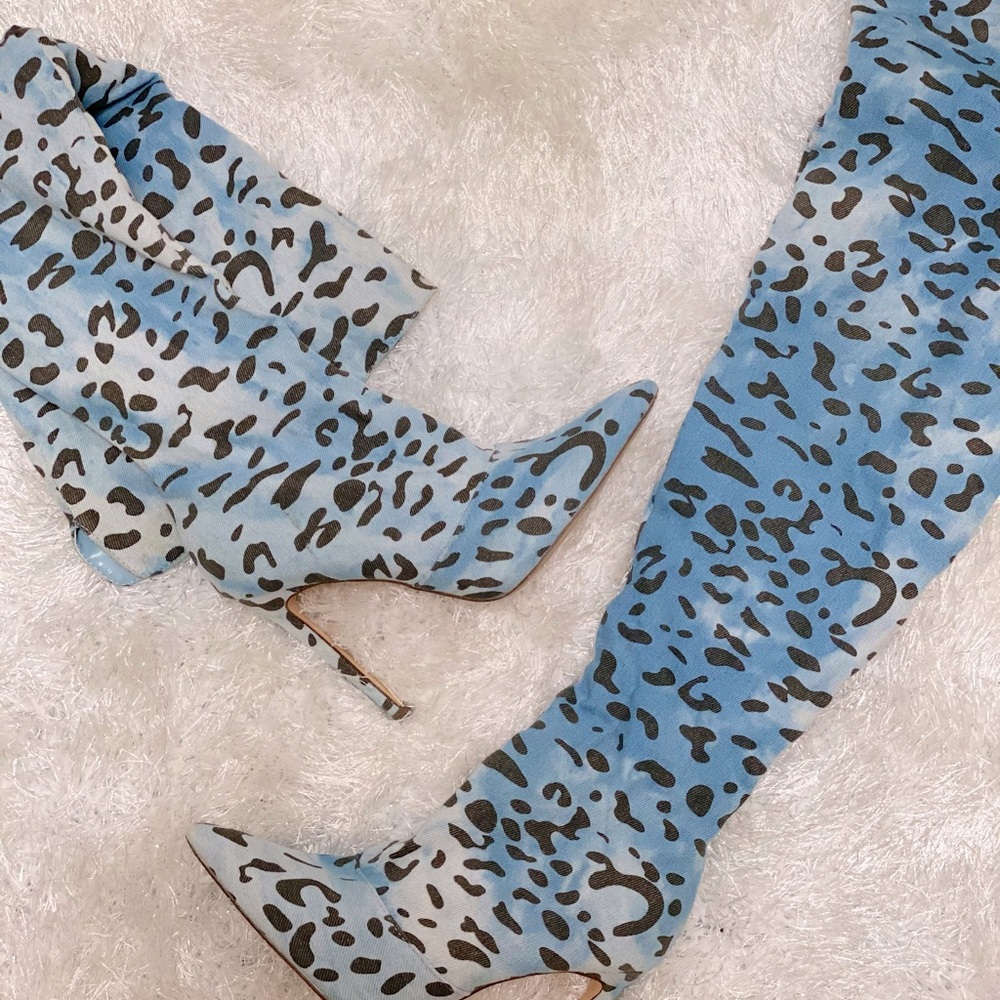 Leopard denim boots